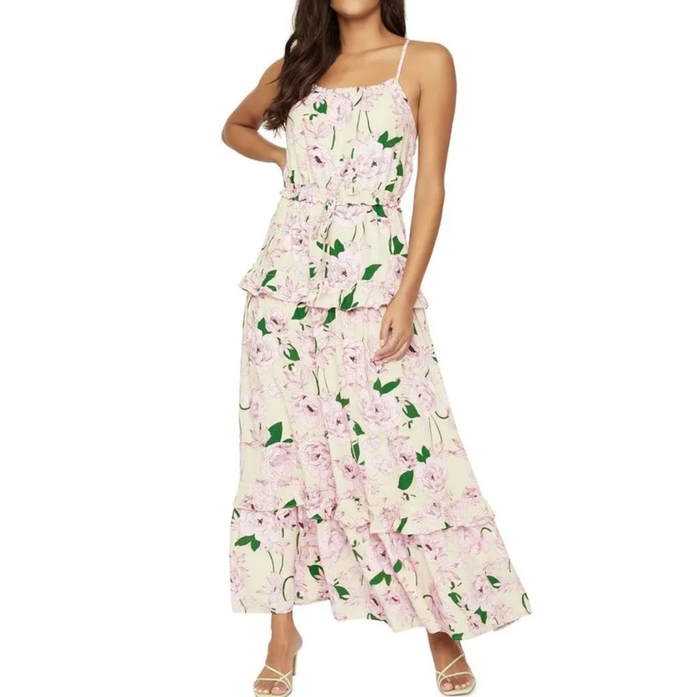 NEW Lost + Wander Hawaiian Rose Tiered Skirt Sleeveless Maxi Dress Size XSmall